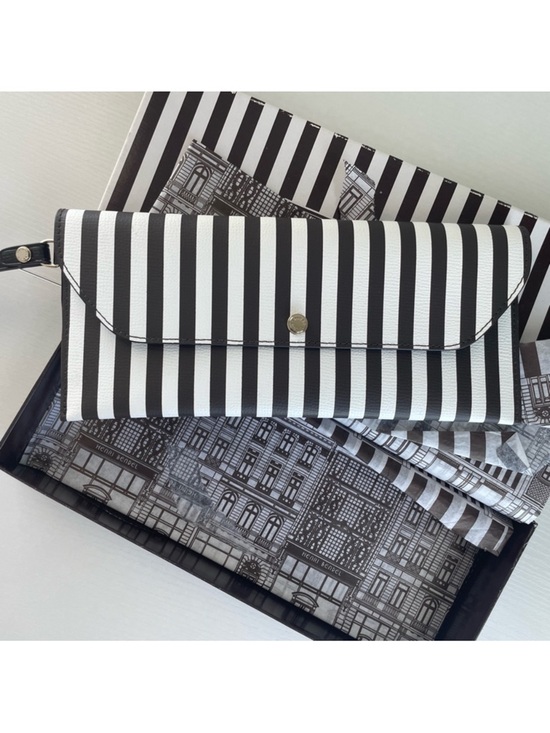 henri bendel Handbags - Henri Bendel Brown and White Centennial Stripe Clutch